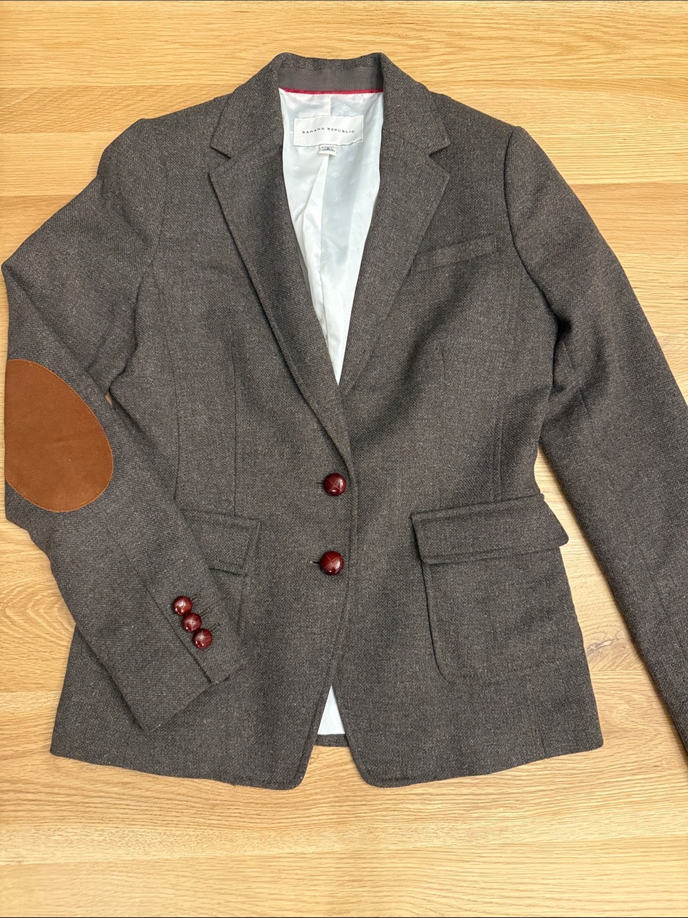 Banana Republic Women's Brown Blazer with Tan Elbow Patches
